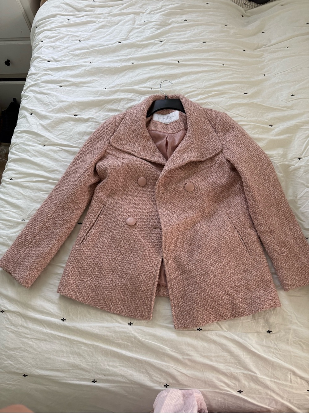 Jessica Simpson Dusty Pink Bouclé Double-Breasted Pea Coat